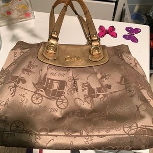 Tan and gold Authentic Coach handbag